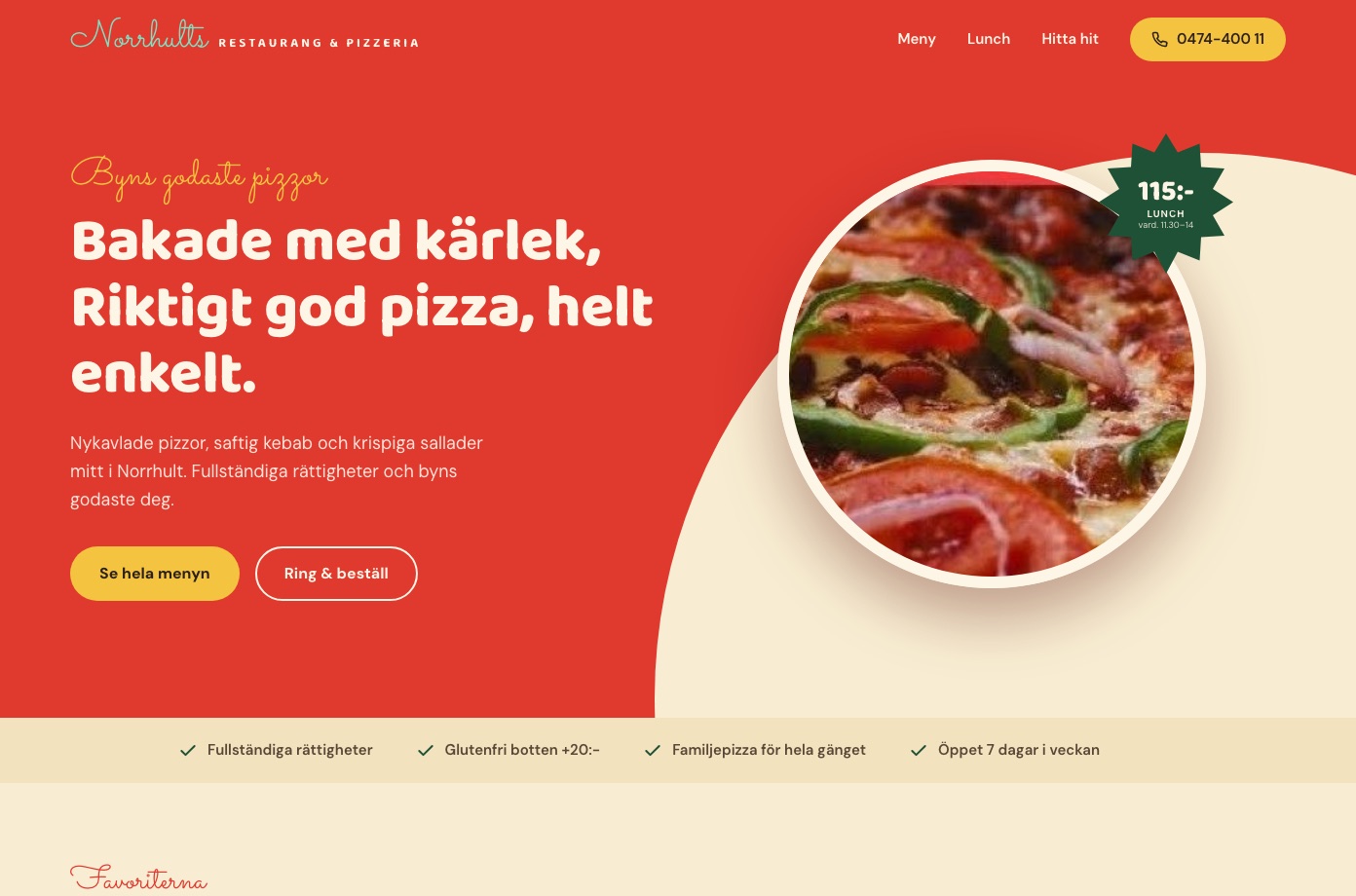 Hemsida för Norrhults Restaurang & Pizzeria, restaurang i Norrhult